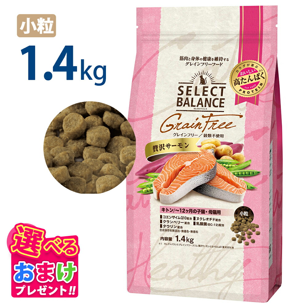 おまけ付き セレクトバランス グレインフリー キトン 贅沢サーモン 1.4kg 小粒 猫 セレクトバランス猫 キャット フード ～ 12ヶ月 子猫 母猫用 穀物不使用 栄養 栄養食 魚肉 健康 DHA タンパク質 無着色 無香料 無添加 猫