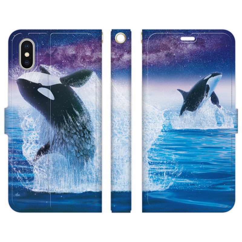 楽天市場 Iphone Xs X 用スマホケース 手帳型 シャチ Model02 イルカ クジラ 宇宙 グッズ ギフト 海 オルカ イラスト Vidamall 楽天市場店
