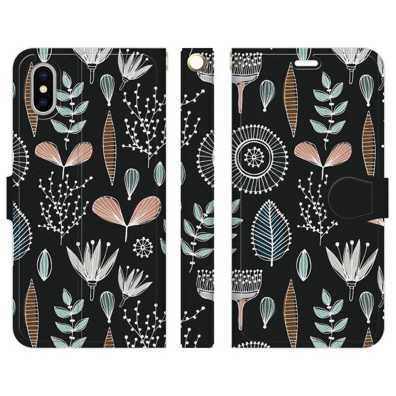 楽天市場 Iphone Xr 用スマホケース 手帳型 葉模様 植物 ブラック 黒 リーフ柄 北欧テイスト 北欧柄 模様 花柄 花 はながら 大人可愛い かわいい おしゃれ 可愛い レディース 女子 マグネット付き 財布型 Vidamall 楽天市場店