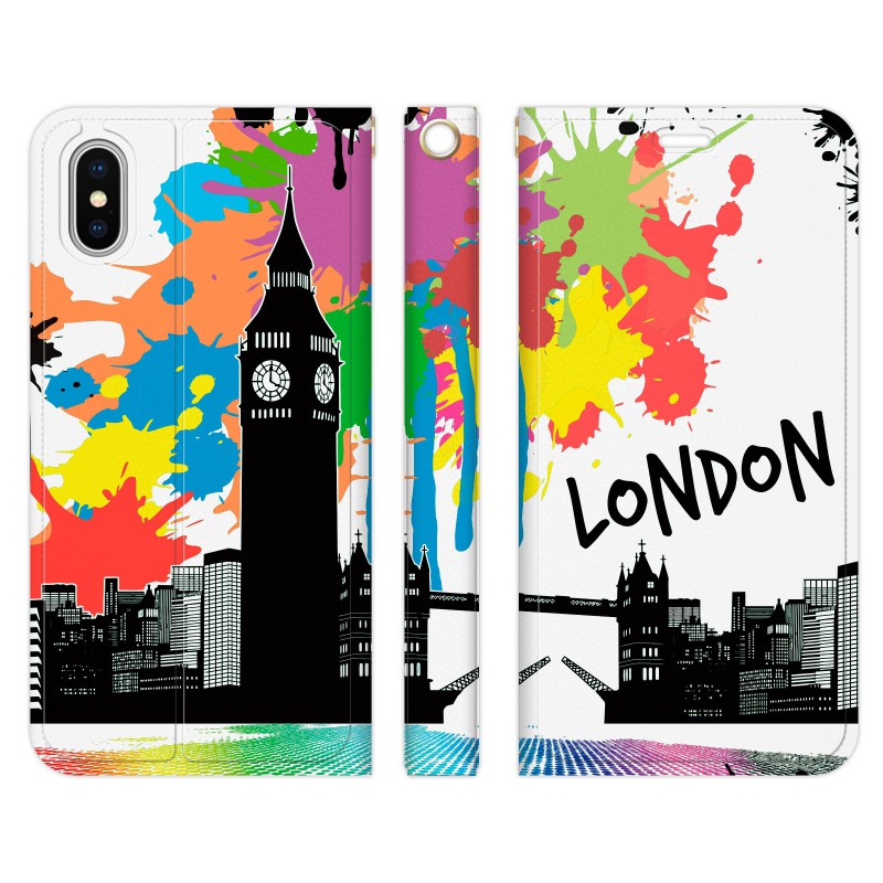 楽天市場 ベルトなし Iphone Xs X 用スマホケース 手帳型 ロンドン 風景 シルエット ペイント ペンキ イギリス London 英国 景色 建物 おしゃれ 可愛い 個性的 Vidamall 楽天市場店