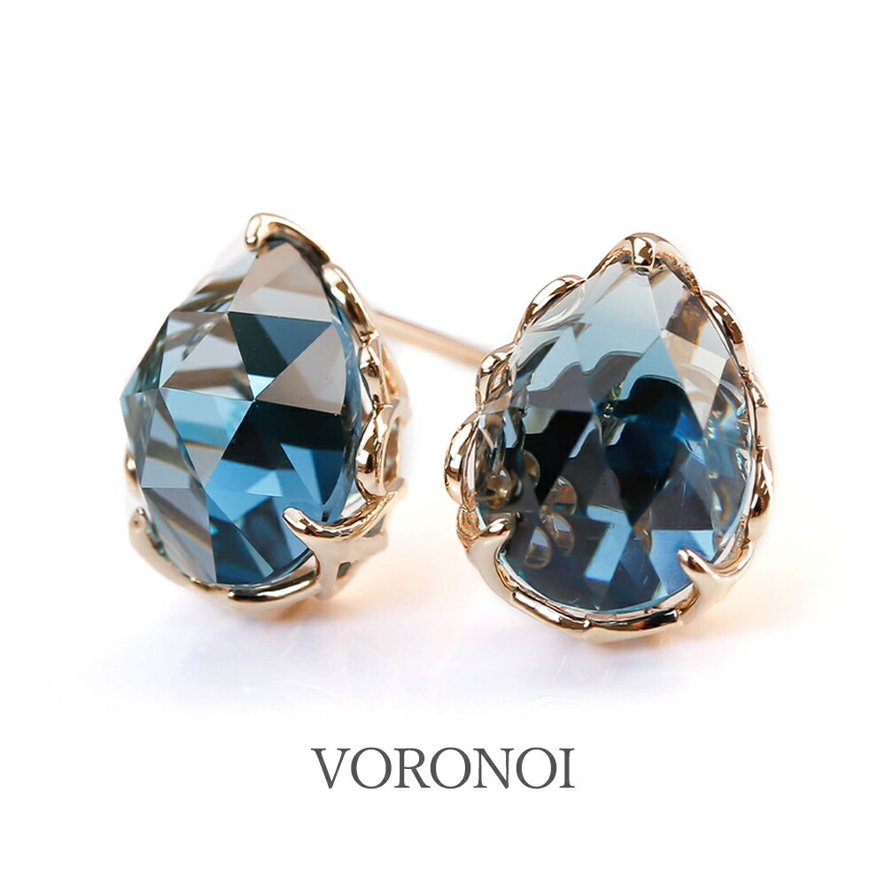 MINAMO 正規品 K10 天然石 ピアス ポスト キャッチ付 shizuku ペアシェイプ 約9×7mm ローズカット カボション ロンドンブルートパーズ アメジスト ガーネット 誕生石 10金 プレゼント カラーストーン 色石 VORONOI ボロノイ