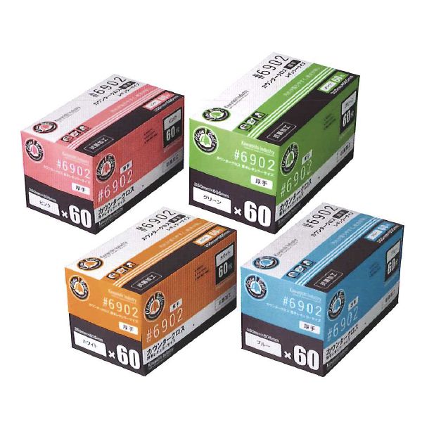 【貨物輸送無料】川西産業【KAWANISHI】やり方備品/ふきん 6902 カウンタ差し交わす薄っぺら  レギュラー大きさ（白いこと・青色・サクラ色・緑であること）60枚入×12仕掛ける