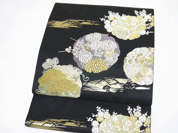 ＜奉仕品＞西陣織 岡文織物謹製 西陣帯 本金迎賓蒔絵 黒地 袋帯【お仕立代無料＆送料無料＆代引手数料無料】女性用 訪問着用 付下げ用 色無地用 小紋用 和装 和服 着物 きもの 呉服 日本製｜帯と着物の専門店　和門なかむら