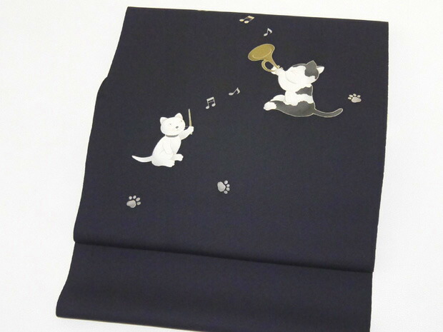 楽天市場】名古屋帯 十日町友禅 秀美 薄 灰 藤 猫 五線譜 音符 ねこ