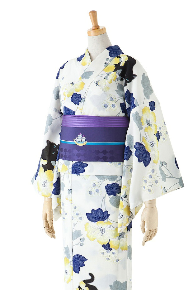 ゆかた<撫松庵レディース浴衣>お仕立済 新装大橋 謹製 高級ポリエステル セオα 女性用 ブランドゆかた【送料無料&代引料無料】セオアルファ プレタゆかた お仕立て上がり浴衣 BUSHOAN ぶしょうあん 生地と染めは日本 日本製 ねこ ネコ 芙蓉と猫|帯と着物の専門店 和門なかむら