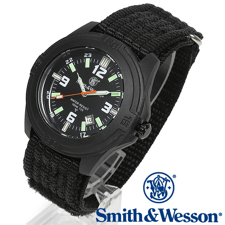 スミス＆ウェッソン Smith & Wesson 正規品 ミリタリーウォッチ 腕時計 メンズ SOLDIER WATCH NYLON STRAP BLACK SWW-12T トリチウム デイトカレンダー 日付 ナイロンベルト 雑誌掲載ブランド 男性用 時計 送料無料