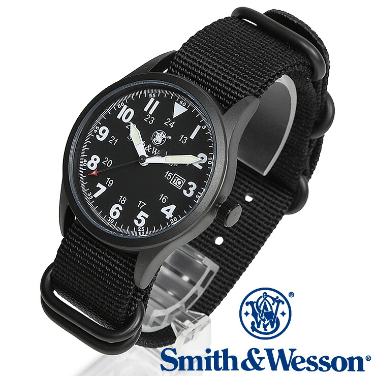 スミス＆ウェッソン Smith & Wesson 正規品 ミリタリーウォッチ 腕時計 メンズ MILITARY WATCH BLACK SWW-42-BLK デイトカレンダー 日付 キャンバスベルト 付け替えベルト付き 雑誌掲載ブランド 男性用 時計 送料無料