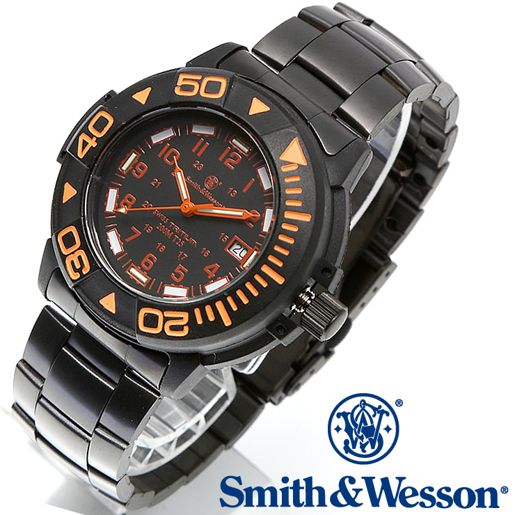 スミス＆ウェッソン Smith \u0026 Wesson 正規品 スイス トリチウム ミリタリーウォッチ 腕時計 メンズ SWISS TRITIUM DIVER WATCH SWW-900-OR 200m防水 ダイバーズ ダイバー デイトカレンダー 雑誌掲載ブランド 男性用 時計