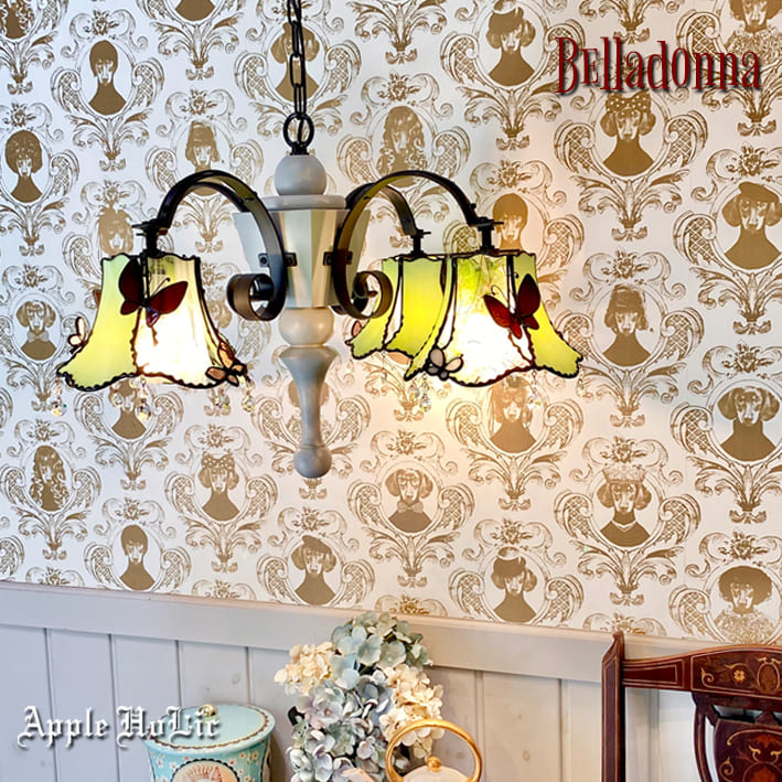 楽天市場 シャンデリア Belladonna ベラドンナ Led対応 4灯 ペンダントライト フラワー ステンドグラス ４月の花 薔薇 ランプ ウィッチーズキッチン楽天市場店