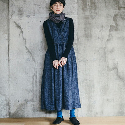 21セール ワンピース Dress Apron Boel フォグリネンワーク Work Linen Fog Wool ボエル エプロンドレス ウール リネンネイビー Navy Linen Fah Co Bw