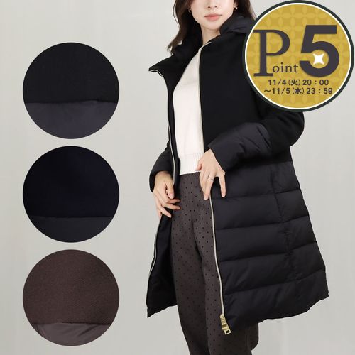 人気♡ヘルノ　ダウンコート　異素材切り替え　ニット　Aライン　フード　黒　42 楽天市場】ヘルノ ダウン 異素材 切り替え レディース HERNO