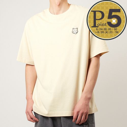 【未使用】メゾンキツネ ダブルフォックスヘッドパッチTシャツ 半袖 ラテ S ダブル ボールド フォックスヘッド レギュラーTシャツ | Maison