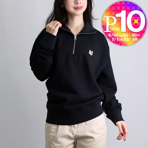 【9日0時～48h限定ポイント5倍】 メゾンキツネ MAISON KITSUNE メンズ レディース スウェットトレーナー コンフォート ハーフジップ スウェットシャツ フォックスヘッド パッチ MM00314KM0001 P199 BLACK