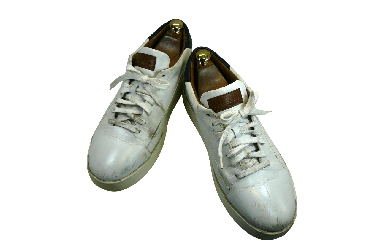 【中古】【送料無料】Santoni9 (28.0cm～28.5cm) イタリア製・レザースニーカー 紳士 靴 ビジネス カジュアル メンテナンス済