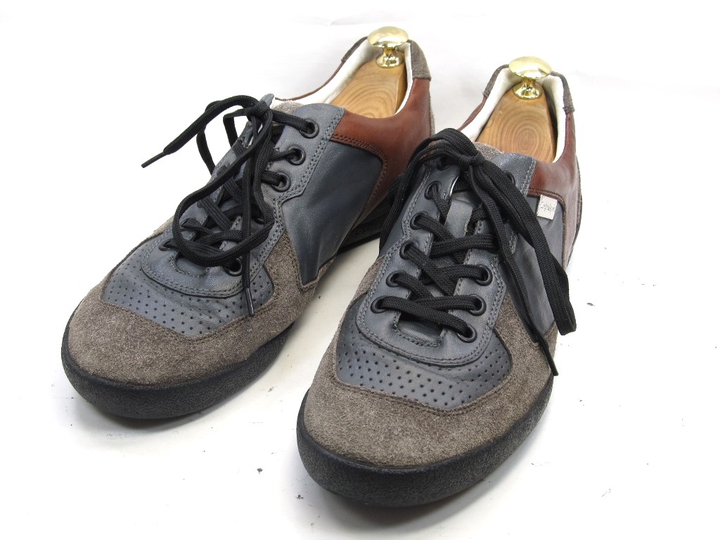 【中古】【送料無料】Zegna Sport(ゼニア スポーツ)7 /  (26.5cm～27.0cm) イタリア製・レザースニーカーメンズシューズ 紳士 靴  ビジネス カジュアル メンテナンス済