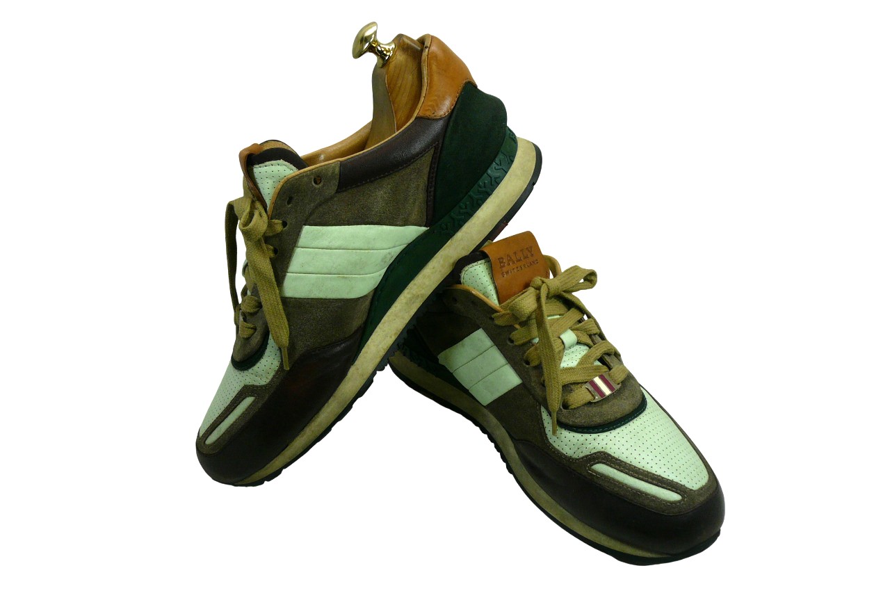 【中古】【送料無料】 BALLY 7.5 US (26.0cm～26.5cm) イタリア製・サドルレザースニーカー紳士 靴 ビジネス カジュアル メンテナンス済