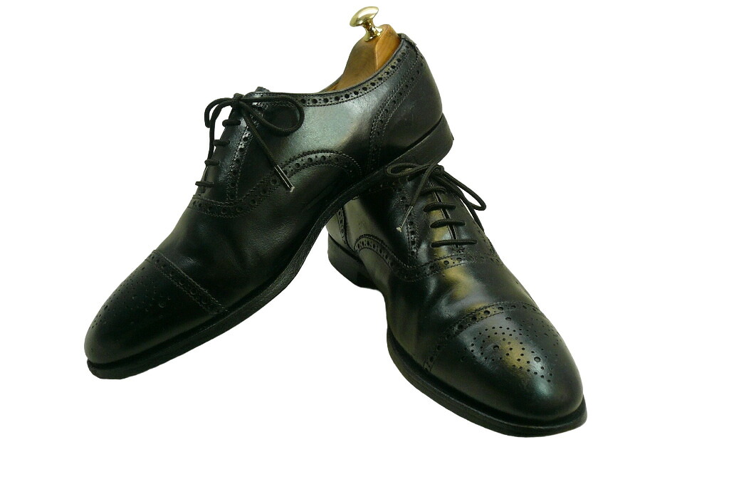 【中古】【送料無料】 CROCKETT&JONES（クロケット&ジョーンズ） 8.5 F (27.5cm～28.0cm) イギリス製・メダリオンセミブローグ内羽根レザーシューズ メンズシューズ 紳士 靴 ビジネス カジュアル メンテナンス済
