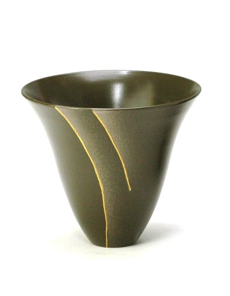 四日市焼　花器　池坊 楽天市場】1点物 四日市 万古焼 花器 灰釉 茶ぼかし 合わせ 生花