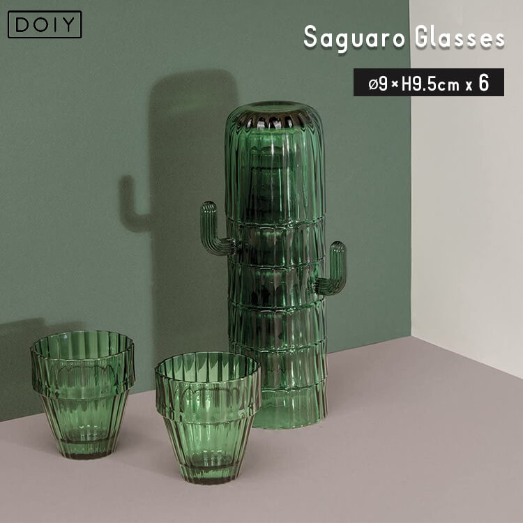 貨物輸送無料 Doiy ドーイ Saguaro Glasses サワロ水呑み グラス6個書き割り サボテン インテリアデコレーション スマート 寄贈 重ねるとサボテンの容姿に発生ビードロのグラス6個セット Sefhouston Org