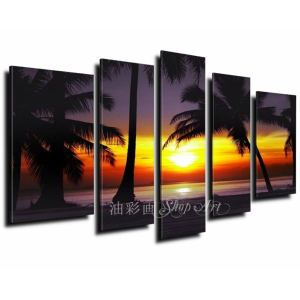 モダン アートパネル ハワイアン 送料無料 手書きの油彩画 風景画 おしゃれな壁掛けアート パネルset やしの木と夕暮れ Lサイズ アートパネル 海絵画 海 インテリア Mavipconstrutora Com Br