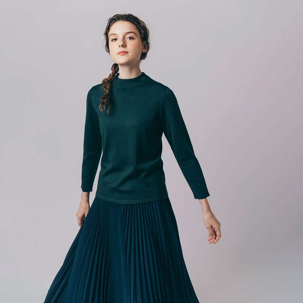 ラコステ LACOSTE ウォッシャブルウールモックネックニットセーター かっこ良い編み物 通い 通学 レディース WOMEN WASHABLE WOOL MOCK NECK KNIT SWEATER AF5840L-YZP GREEN ニット・セーター-トップス-セーター