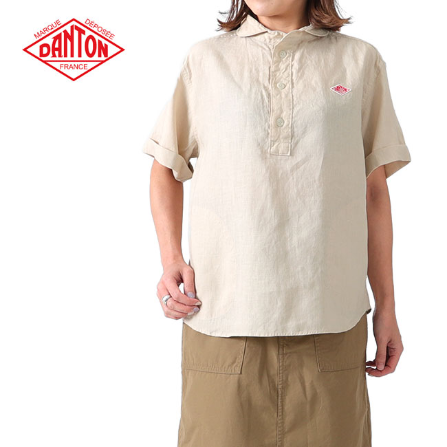 DANTON ダントン リネン プルオーバーワークシャツ JD-3565 KLS 半袖ティーシャツ レディース