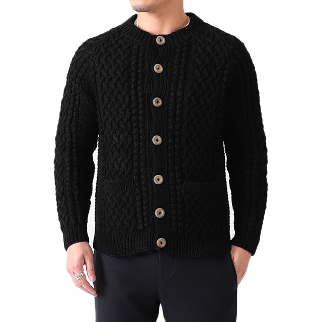 楽天市場 Inverallan インバーアラン インディゴ デニムコットン ダブルウェイト ケーブル クルーネック カーディガン 4a アランセーター メンズ Golden State