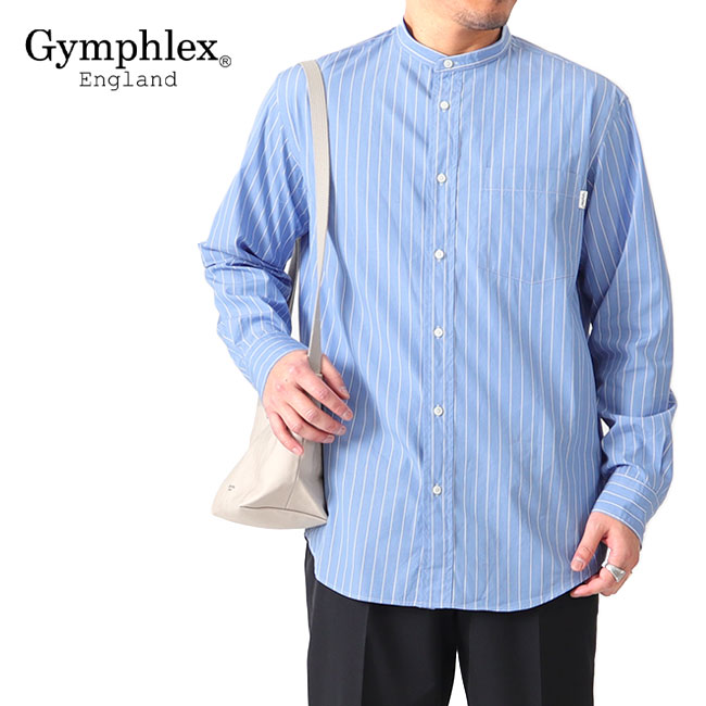 [SALE] GYMPHLEX ジムフレックス ストライプ バンドカラーシャツ J-1352 MUL 長袖シャツ メンズ｜Golden State