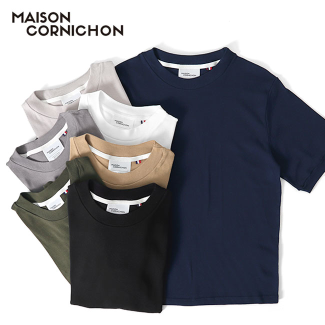 Maison Cornichon メゾンコルニション New Fit ニュー相応う 伸び伸びする相応う 綿織物フライス 編み物ティーシャツ 半袖ティーシャツ メンズ レディース **