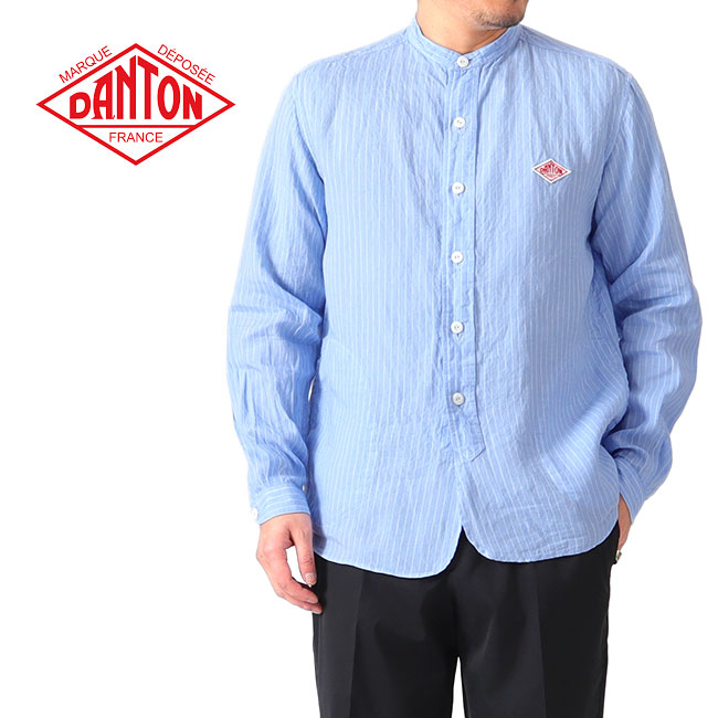 【極美品】DANTON バンドカラーコットンリネンシャツ ストライプ 楽天市場】ダントン バンドカラー リネンの通販