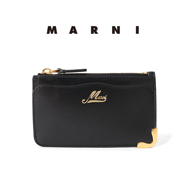 マルニ ロゴ刺繍 ジップウォレット MARNI マルニ ロゴ刺繍 ジップアラウンド レザーウォレット