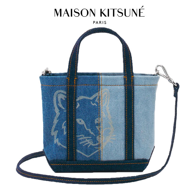 【関税込】Maison Kitsune メゾンキツネ HEAD MEDIUM DENIM TOTE MAISON KITSUNE Maison Kitsune メゾンキツネ Fox Head Medium