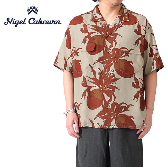 Nigel Cabourn ナイジェルケーボン レーヨン ビハールマンゴー オープンカラーシャツ 80480011004 柄シャツ アロハ メンズ **