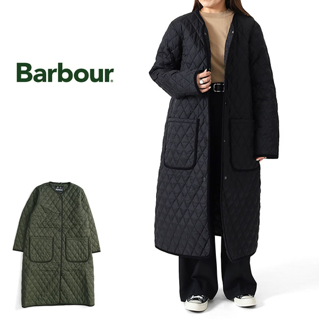 Barbour バブアー ラウンド色つや キルティング 否色つや厚地の外套 LQU1771 ロング厚地の外套 襟なし レディース
