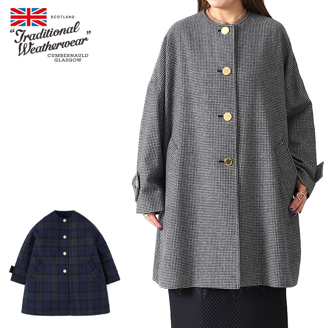 Traditional Weatherwear トラディショナルウェザーウェア MALTON マールトン チェック柄 ノーカラーコート L242KGFCO0368MH レディース｜Golden State