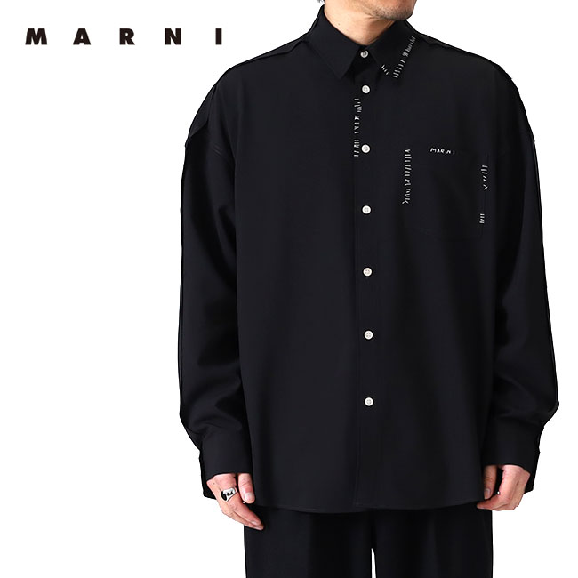 楽天市場】MARNI マルニ ロゴ刺繍 ブラックデニムシャツ
