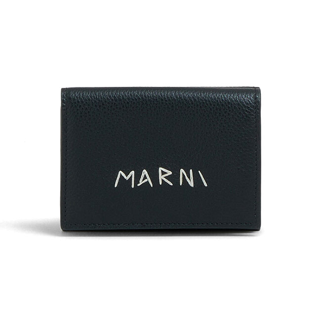 MARNI マルニ メンディングロゴ なめし革 三つ折りウォレット PFMI0097U0 P6533 黒 紙入れ 差し上げ物 差し上げ物 **