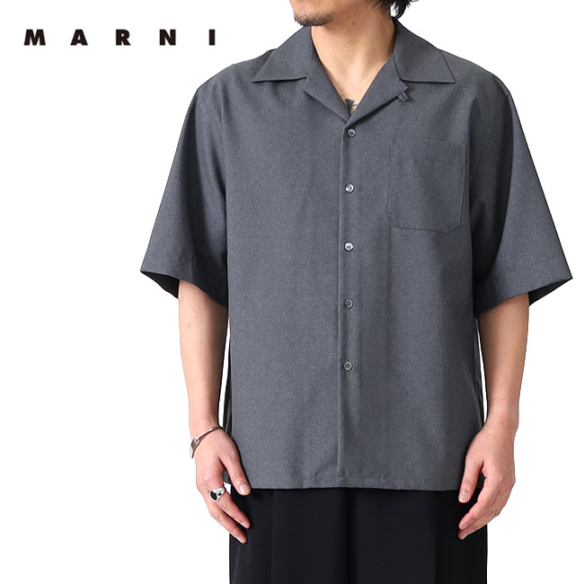 MARNI マルニ トロピカルウール ボーリングシャツ CUMU0213A5 TW839 オープンカラーシャツ 半袖シャツ グレー メンズ|Golden State