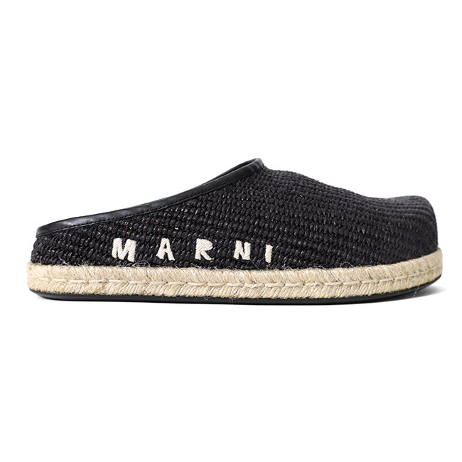 MARNI マルニ バラジウム ラフィア調 サイドロゴ クロッグサンダル SBMR002501 P3860 ミュール 黒 メンズ