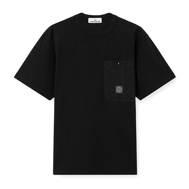 STONE ISLAND ストーンアイランド ガーメントダイ コンパスロゴ 胸ポケット Tシャツ 2100004 黒 半袖Tシャツ メンズ|Golden State