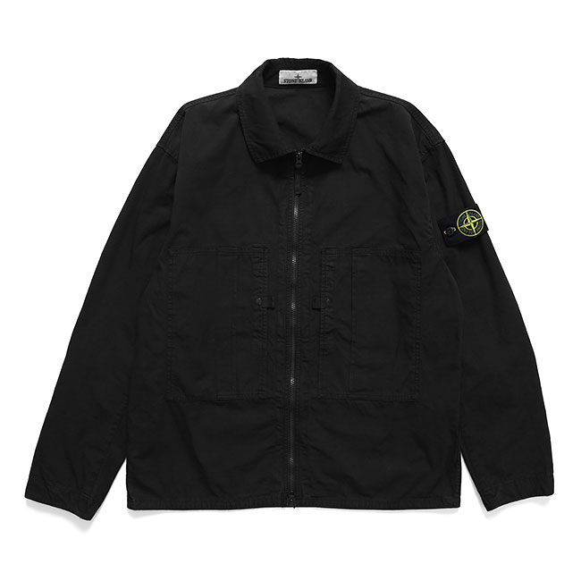 STONE ISLAND ストーンアイランド ガーメントダイ リップストップ ジップアップ オーバーシャツ 1200005 黒 シャツジャケット メンズ