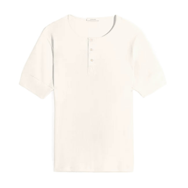 LEMAIRE ルメール コットンリネン ヘンリーネックリブTシャツ TS0007 LJ1030 白 ホワイト 半袖Tシャツ メンズ|Golden State