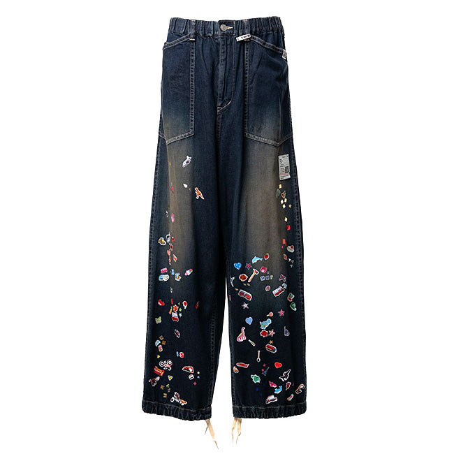 Maison MIHARA YASUHIRO ミハラヤスヒロ キッズ ステッカー プリント ベイカー デニムパンツ J16PT124 ブルー ワイドジーンズ ジーパン メンズ|Golden State