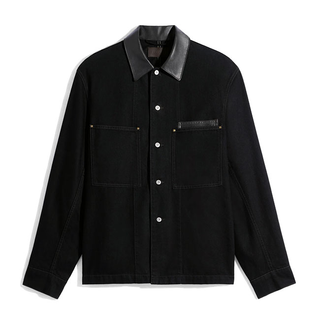 LEMAIRE ルメール 襟レザー デニムシャツ SH1261 LD1071 ブラックデニム ワークシャツ メンズ
