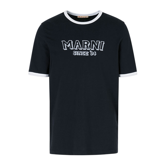 MARNI マルニ ロゴ トリムTシャツ HUMU0198MP USCY91 ネイビー 半袖Tシャツ リンガーTシャツ メンズ レディース