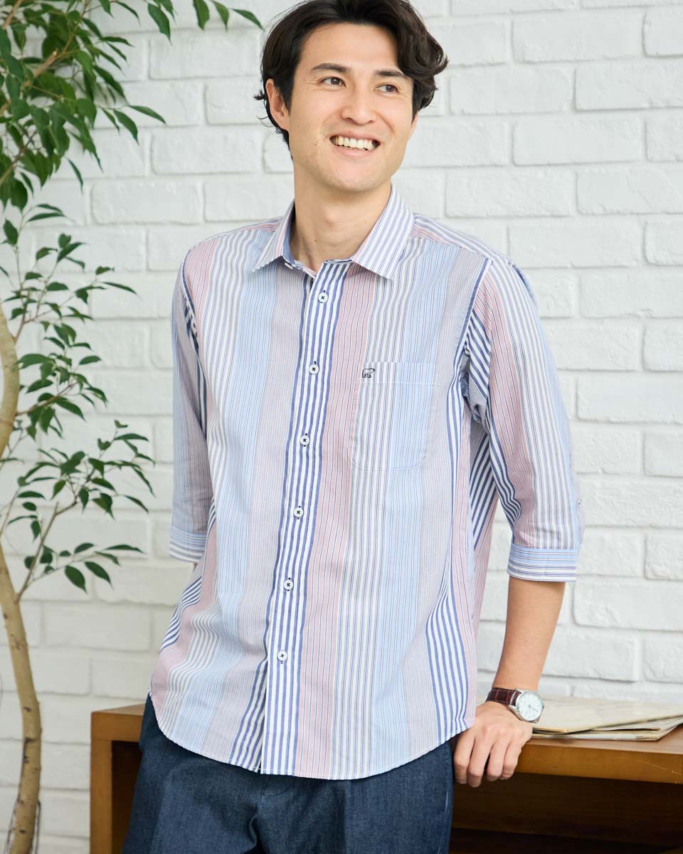 楽天市場】【30%OFF】七分袖ストライプシャツ/メンズ/セール
