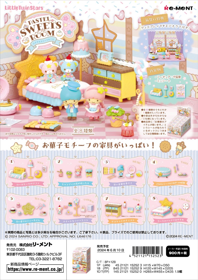 リーメント サンリオ LittleTwinStars PASTEL SWEETS ROOM 全8種　１ＢＯＸで、ダブらず揃います