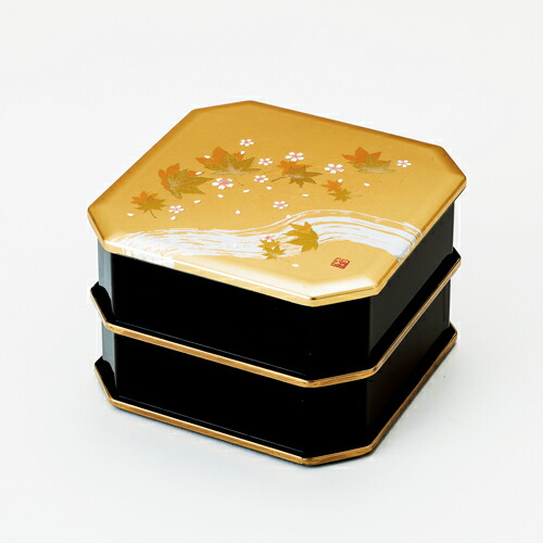 楽天市場】梅型二段重 「春秋の詩」金銀箔工芸品 漆器 お菓子入れ