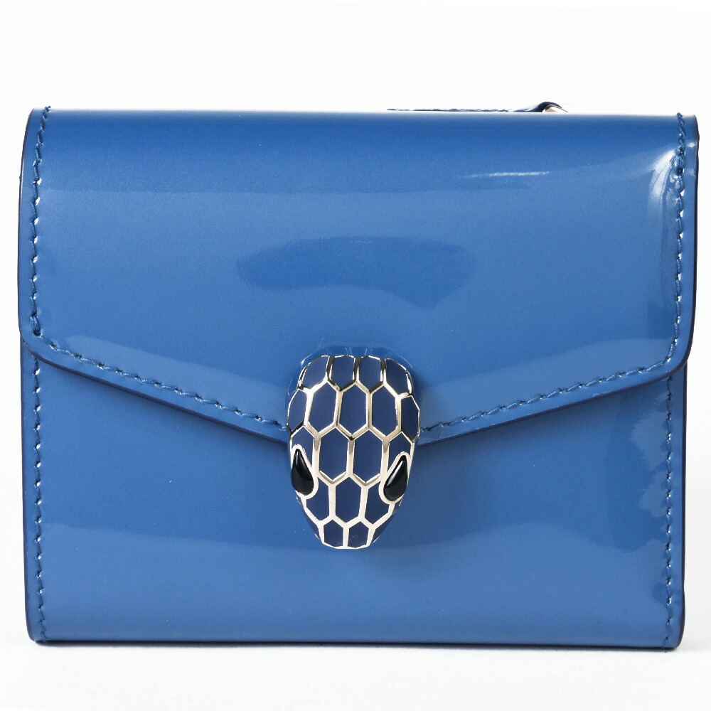 ブルガリ BVLGARI セルペンティ フォーエバー 三つ折り財布 エナメル パテントレザー ブルー レディース【中古】｜ゴールドプラザ店