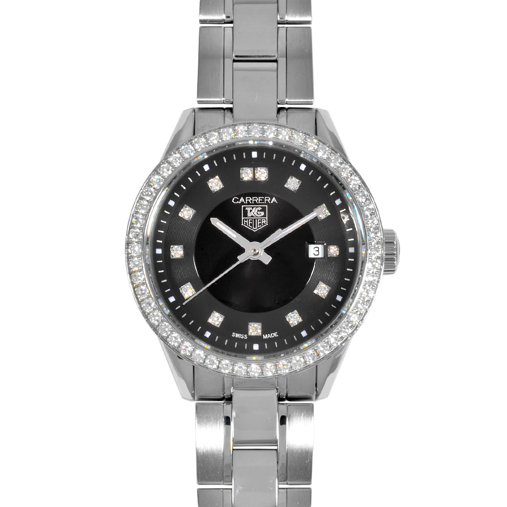 タグホイヤー TAG Heuer WV1412.BA0793 カレラ ウオッチ 石英 黒いこと文字記号盤 デイト 13P金剛石 ダイヤベゼル レディース【中古】